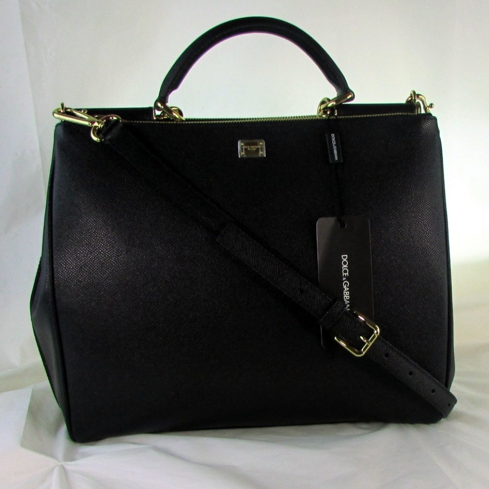 Dolce & Gabbana Vitello Dauphine Leather Tote Nero